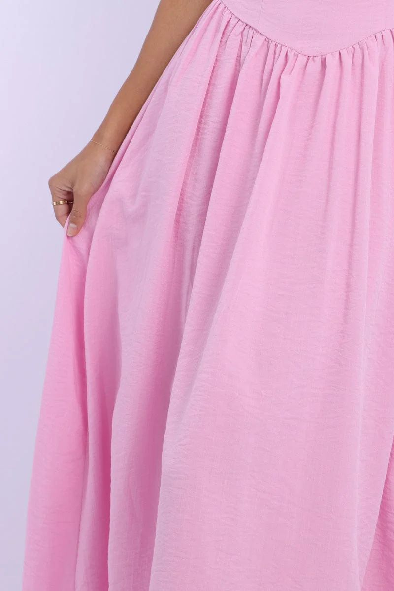 Pink Dropped Waist Maxi Dress