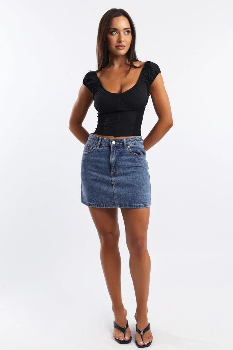 Denim Mini Skirt Mid Rise Relaxed Fit