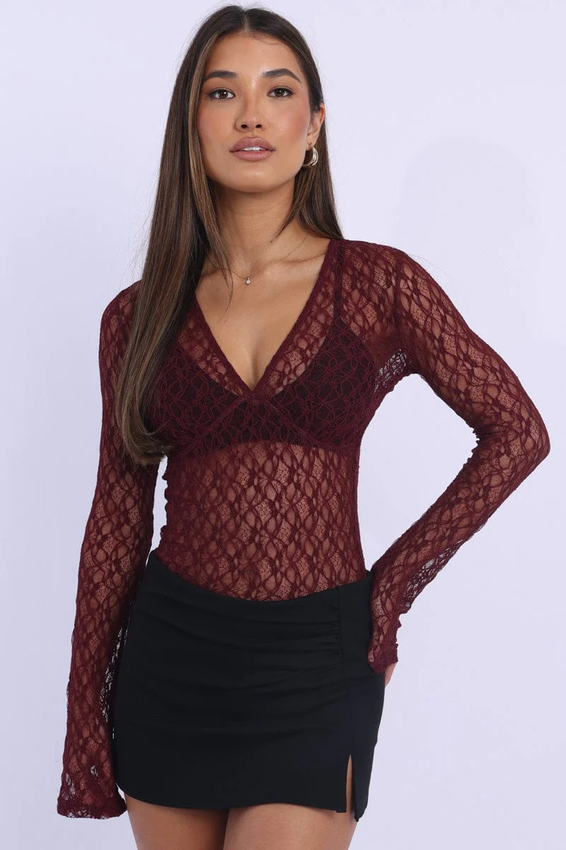 Red Lace Top Long Sleeve
