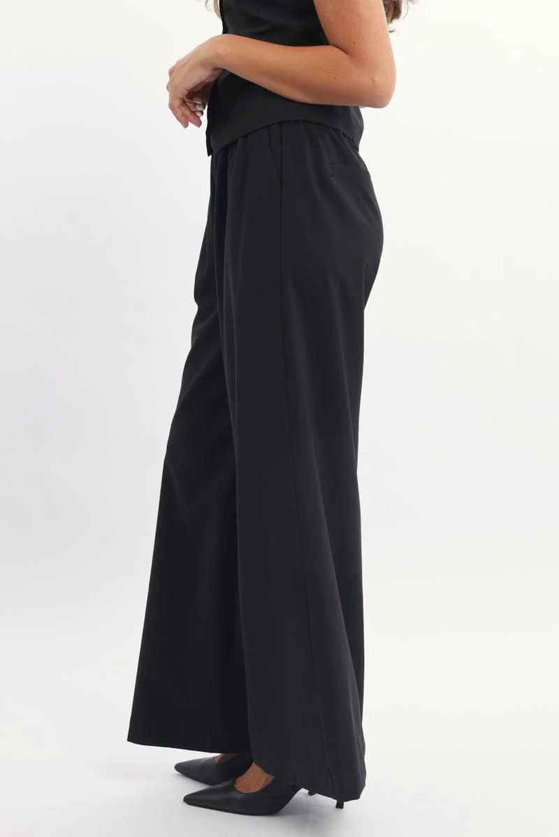 Black Wide Leg Pants Elasticated Waist