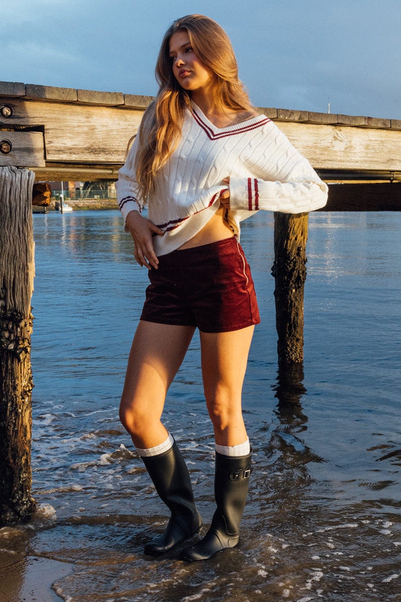 Red Low Rise Short Side Zipper