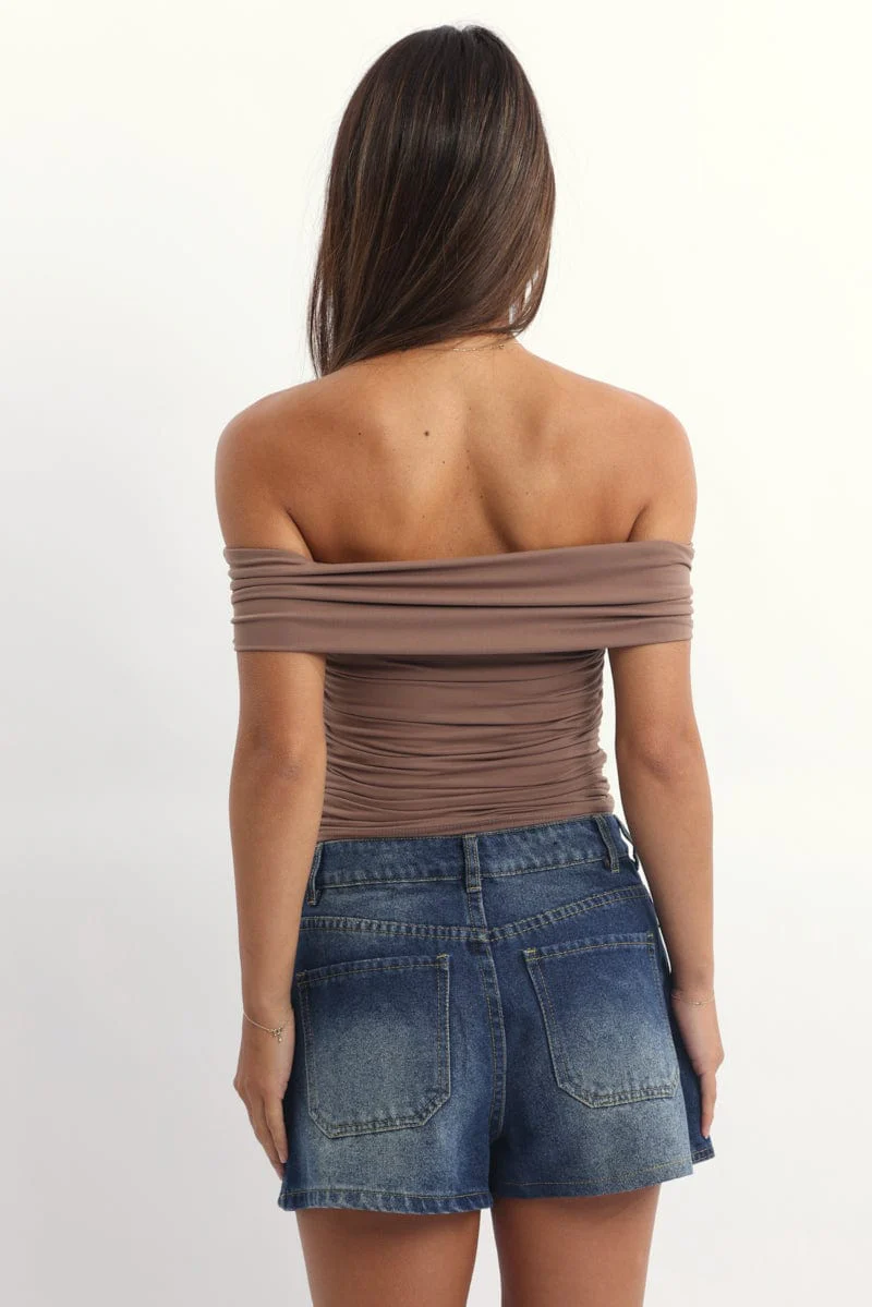 Brown Off Shoulder Top Supersoft