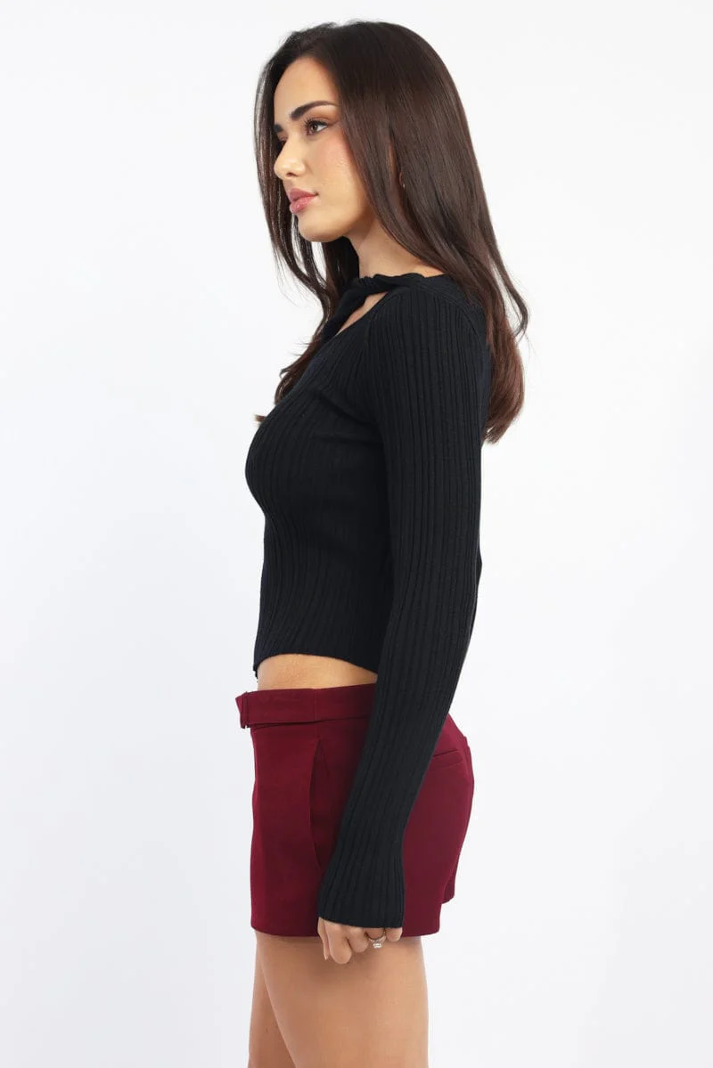 Black Knit Top Long Sleeve Cut Out