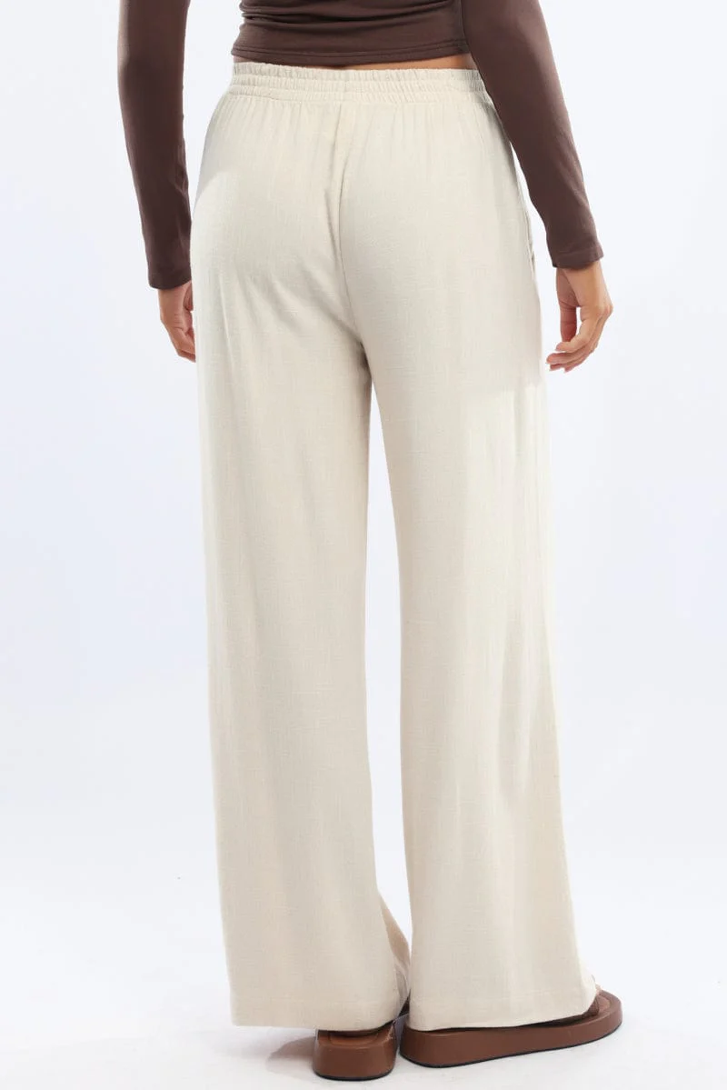 Beige Wide Leg Pants Elasticated Waist