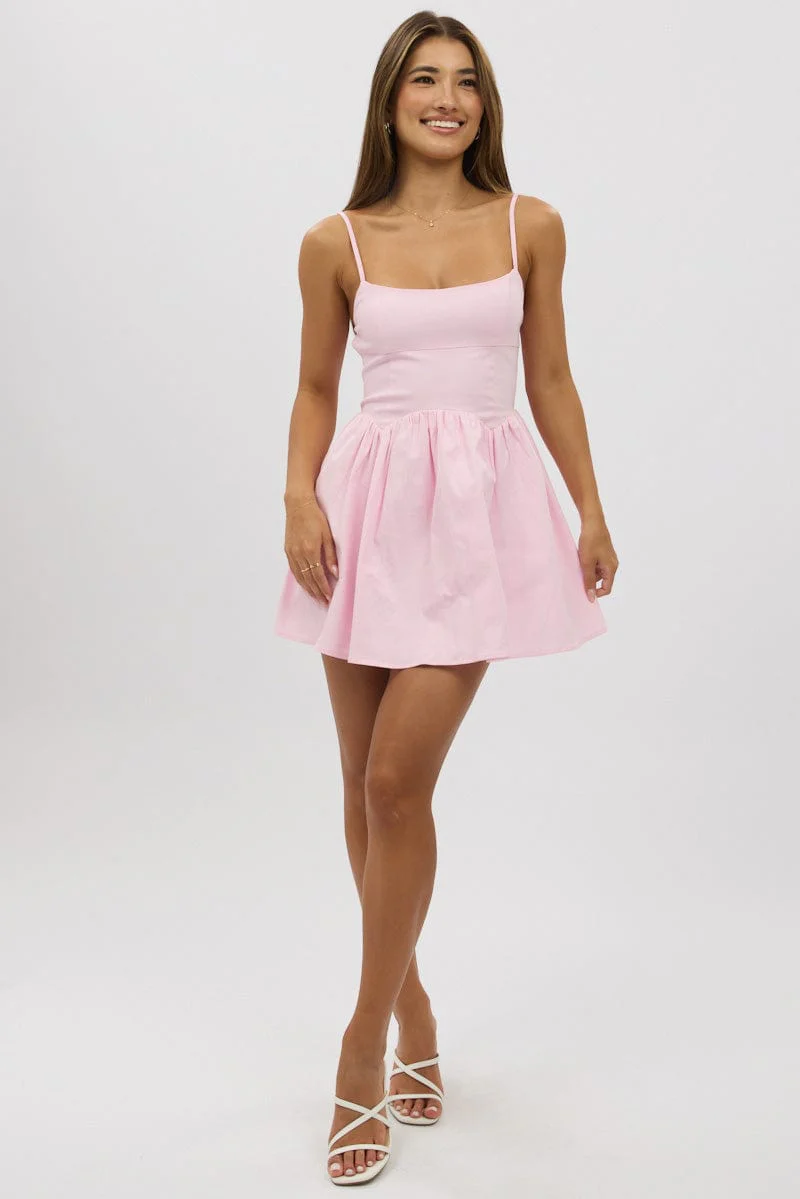 Pink Fit And Flare Dress Mini
