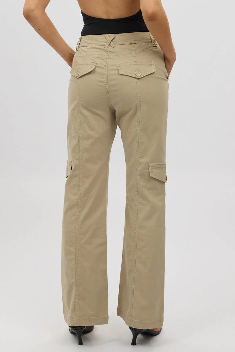Beige Cargo Pants Mid Rise