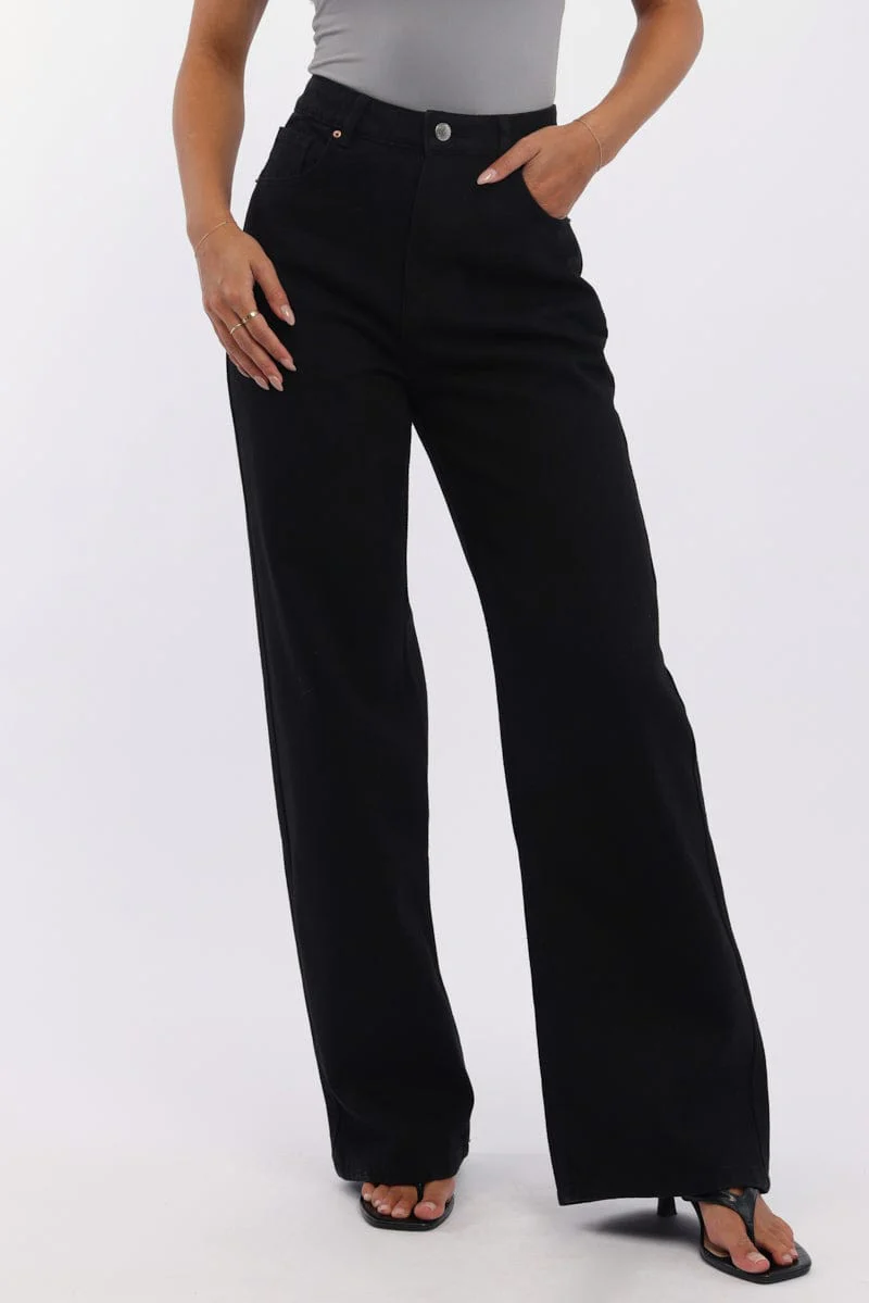 Black Wide Leg Jeans Mid Rise