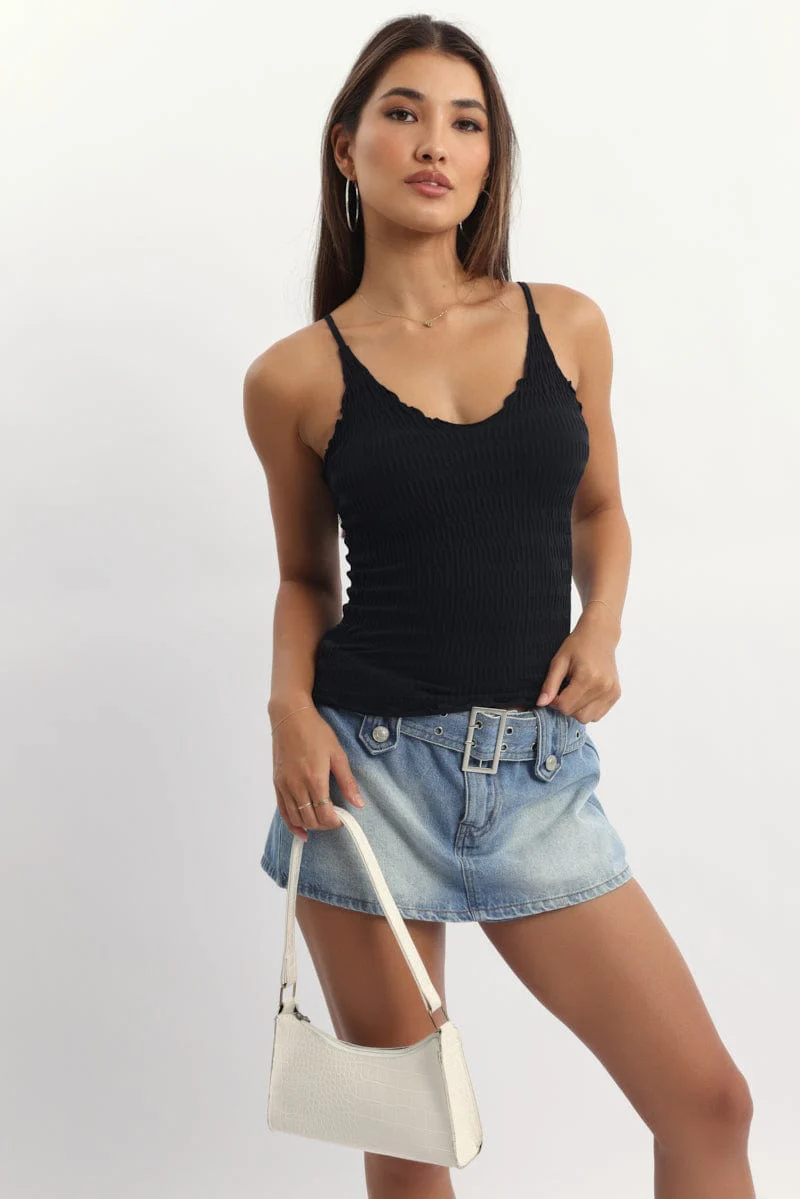 Black Textured Cami Top Seamless