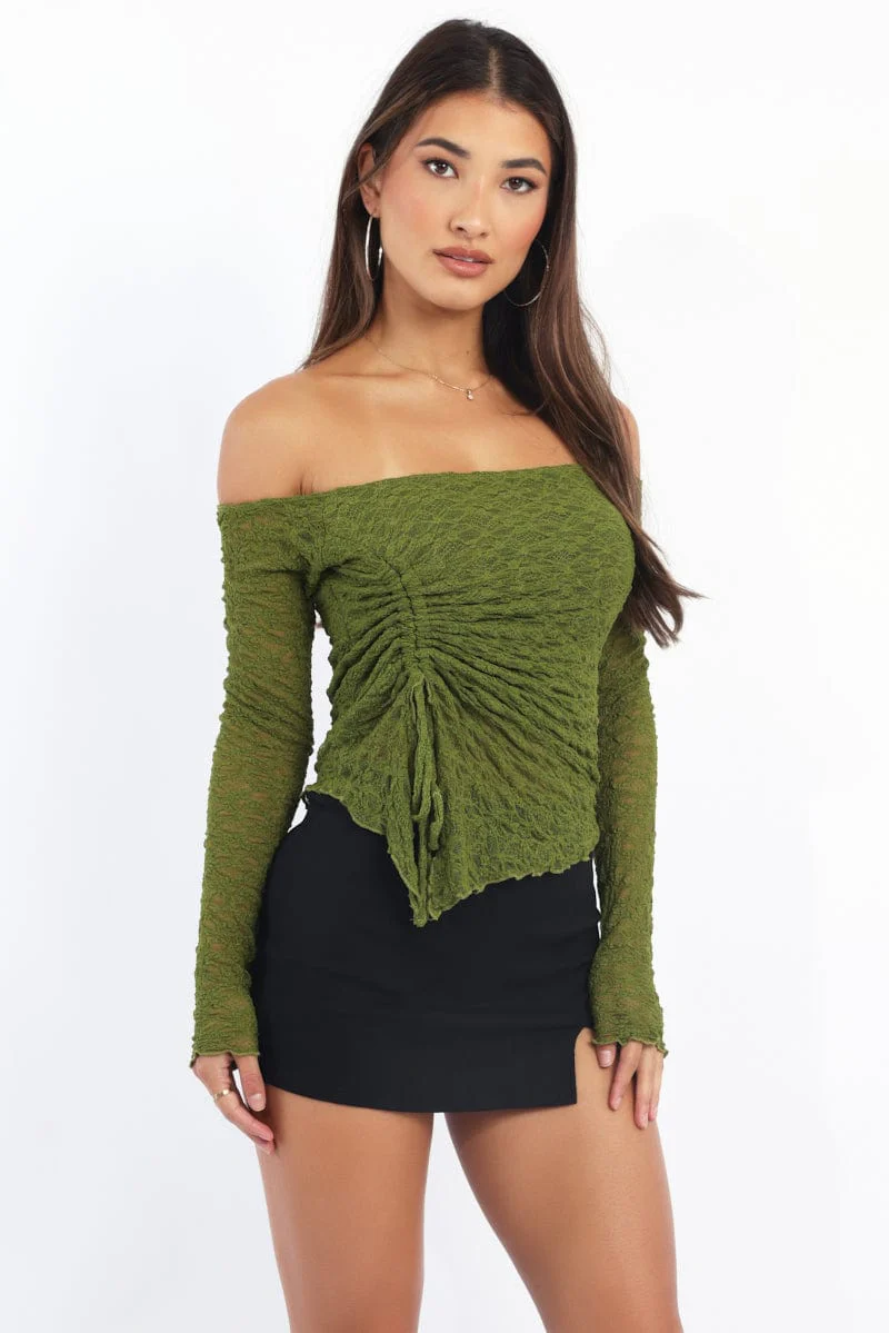 Green Off Shoulder Top Lace