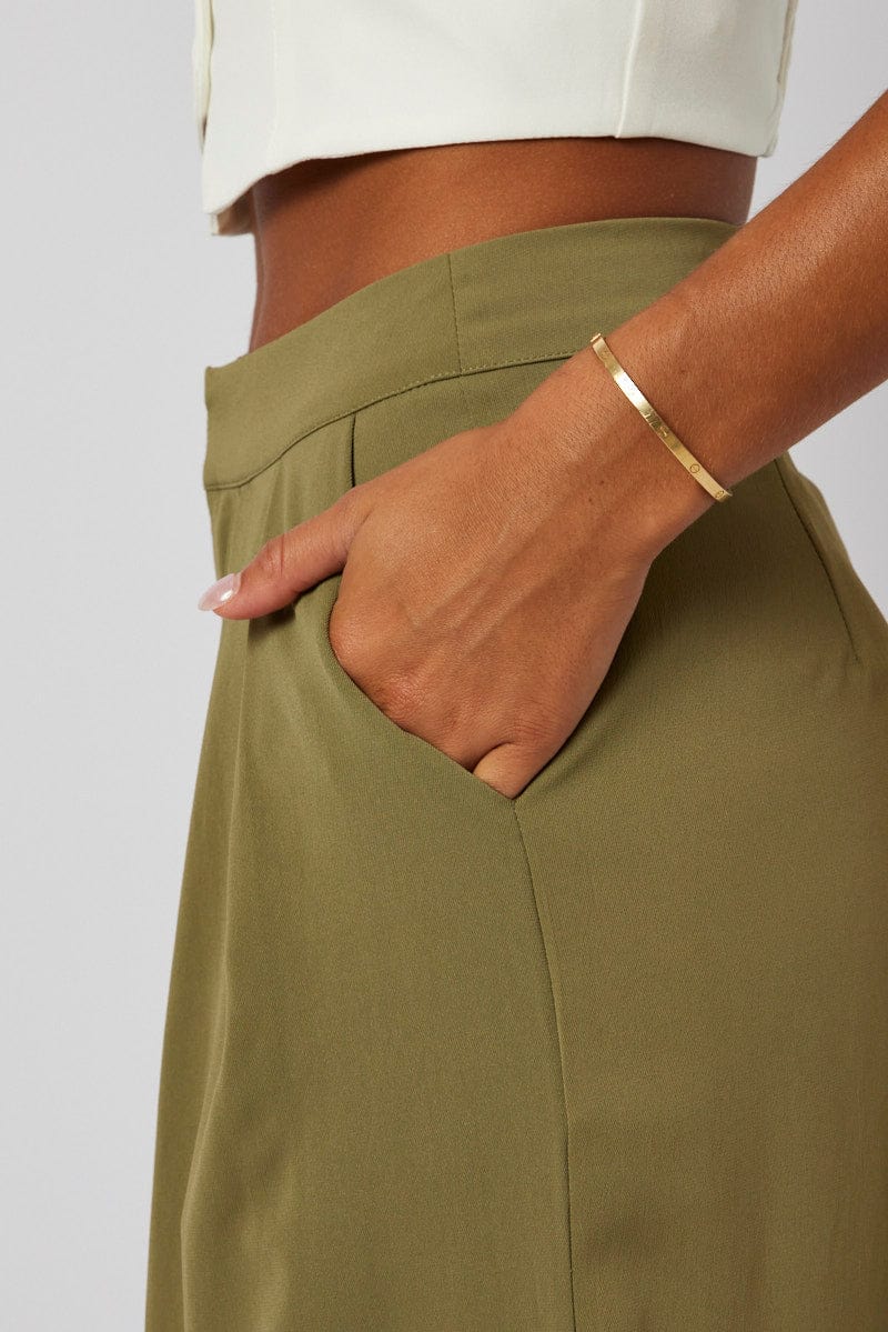 Green Wide Leg Pants High Rise