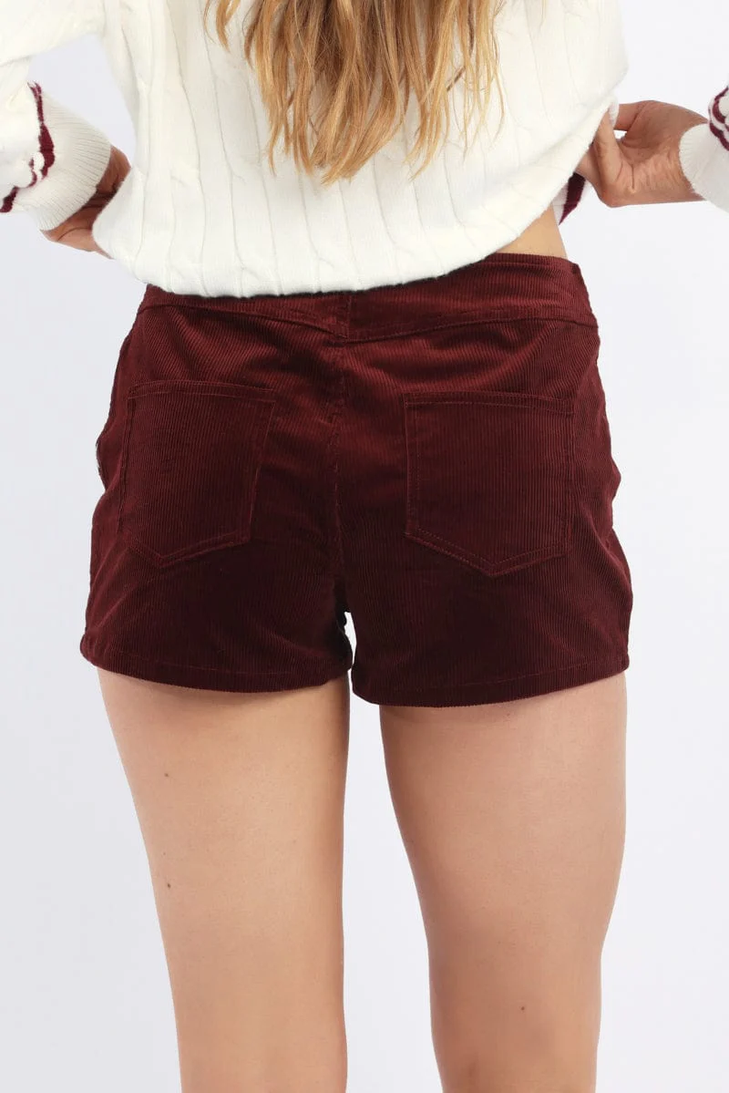 Red Low Rise Short Side Zipper