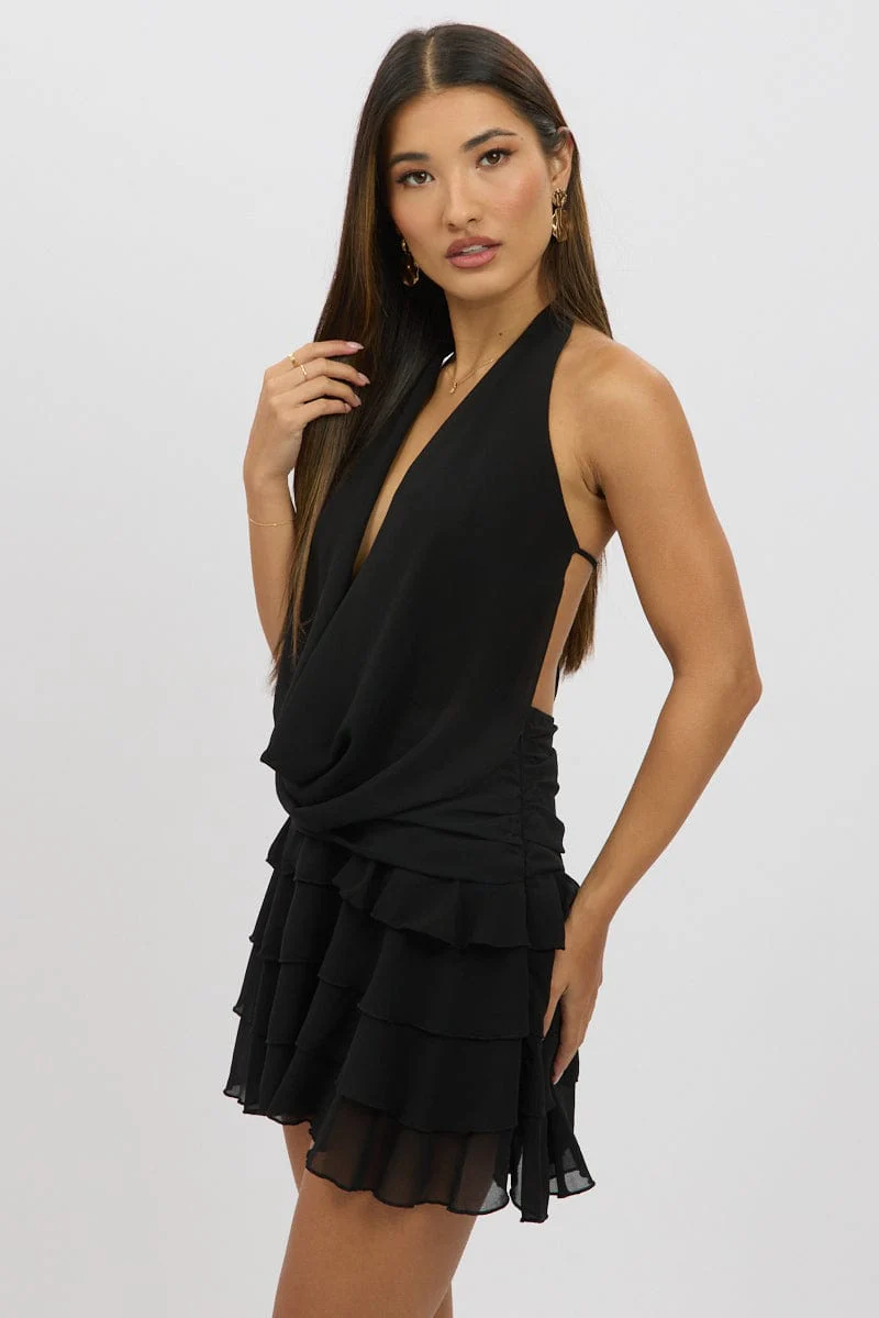 Black Cowl Neck Mini Dress