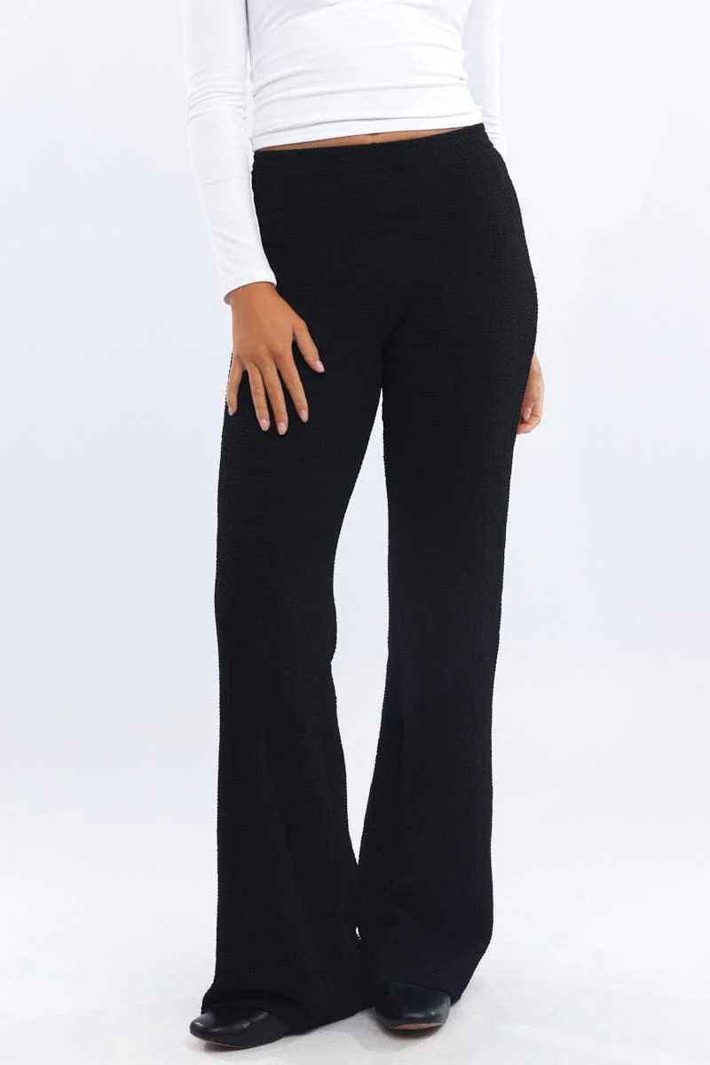 Black Wide Leg Pants Textured Fabric