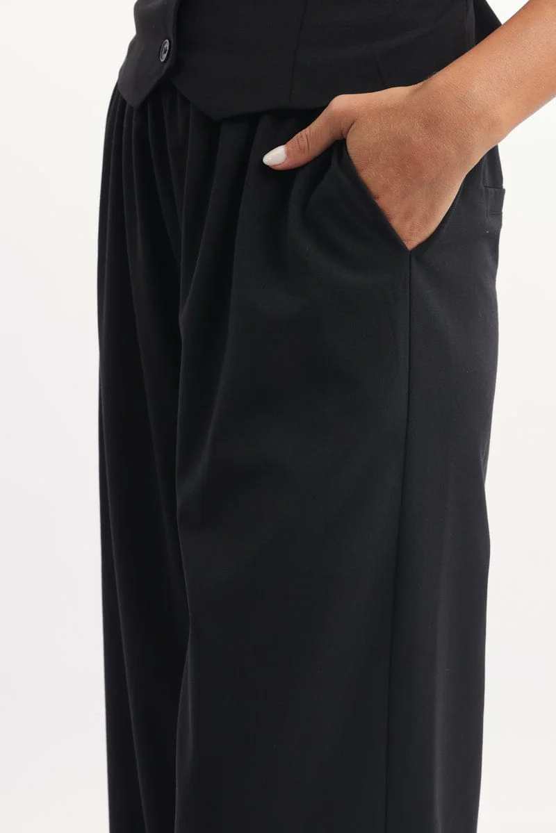 Black Wide Leg Pants Elasticated Waist