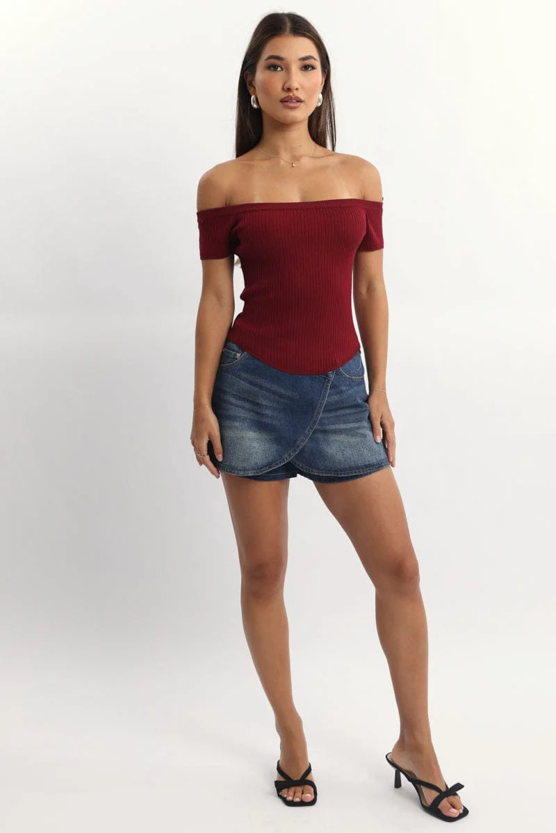 Red Bardot Knit Top Short Sleeve