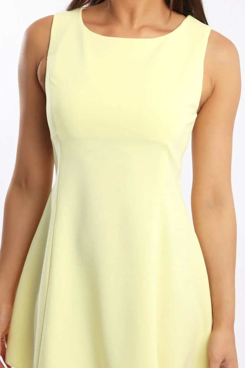 Yellow Mini Dress Boat Neck