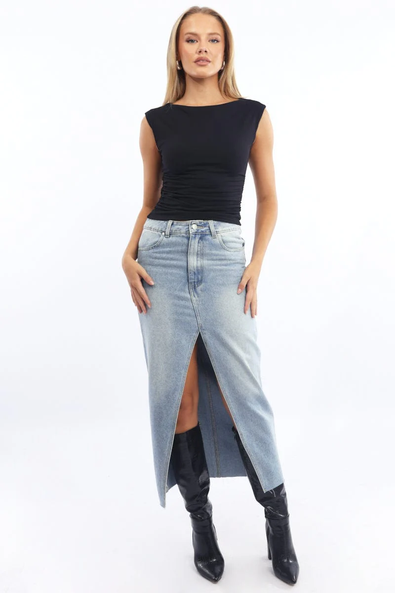 Black Supersoft Top Side Ruched Sleeveless