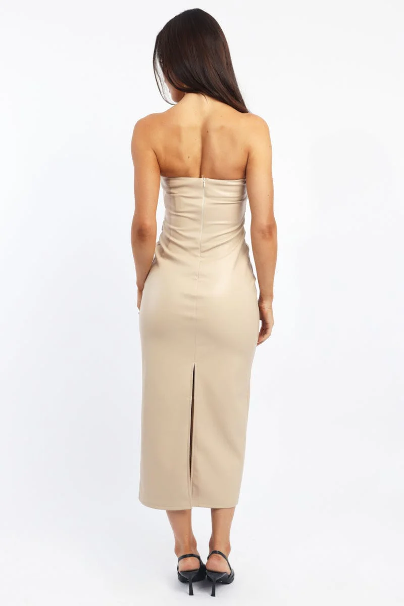 Beige Bodycon Dress Midi