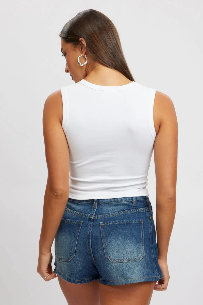 White Button Front Top Sleeveless