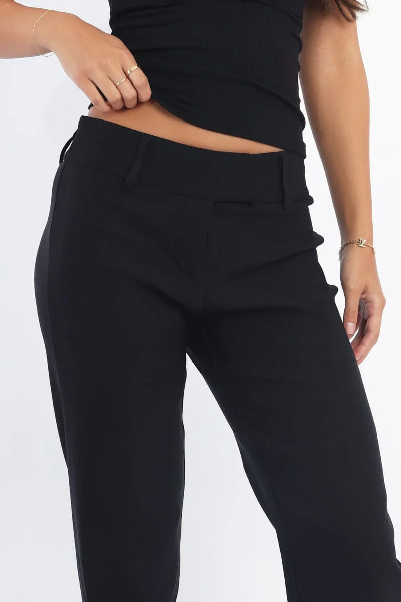 Black Straight Fit Low Rise Pants