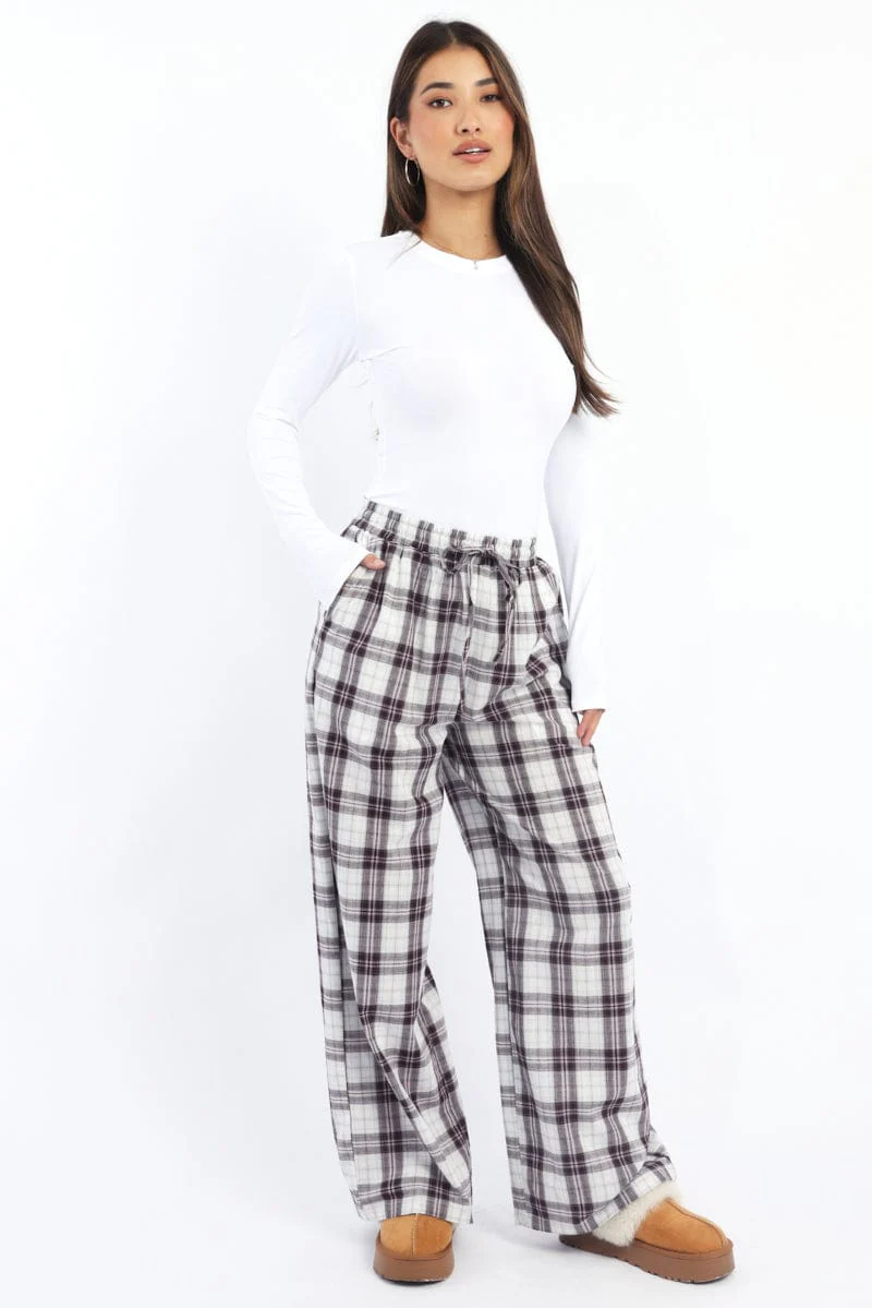 Multi Check Wide Leg Pants Elasticated Waist
