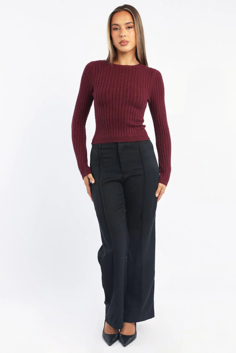 Red Cable Knit Top Long Sleeve