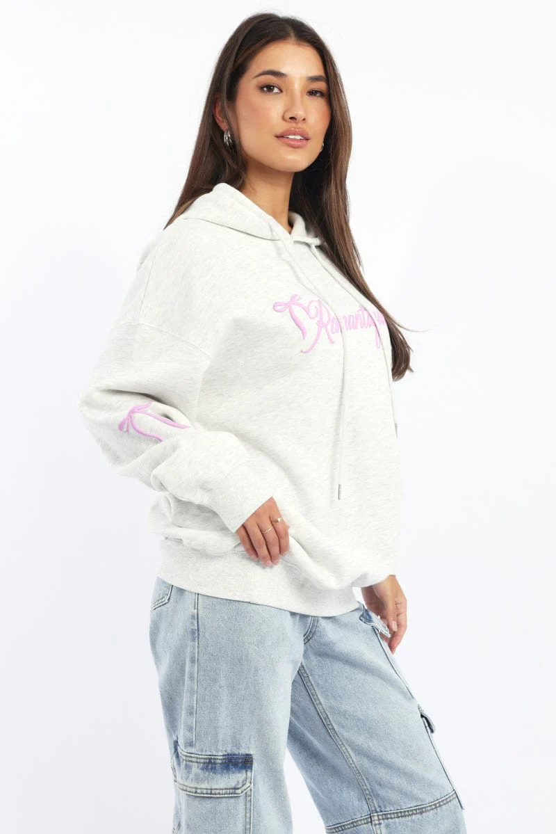 Grey Graphic Hoodie Sweater Long Sleeve