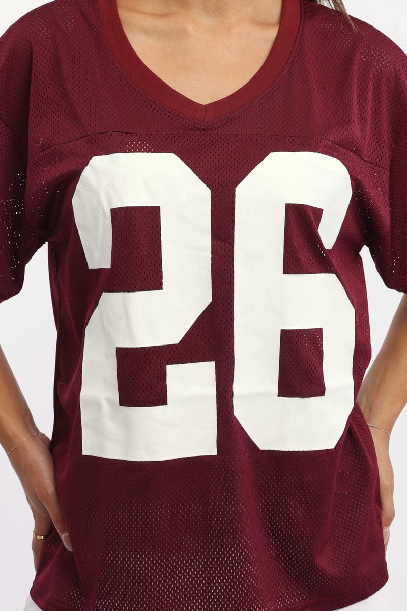 Red Sport Tee Short Sleeve V Neck