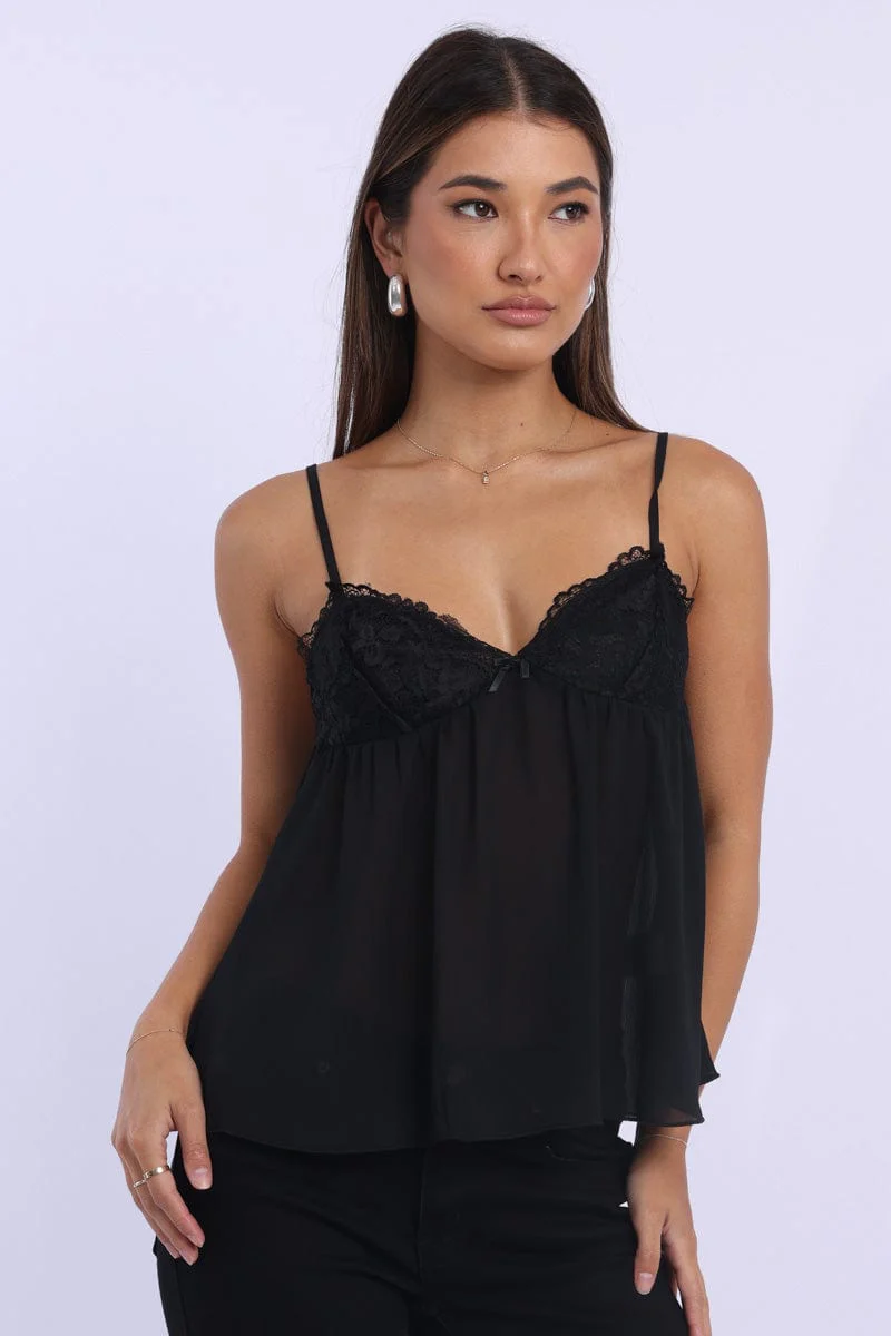 Black Lace Cami Sleeveless Sweetheart
