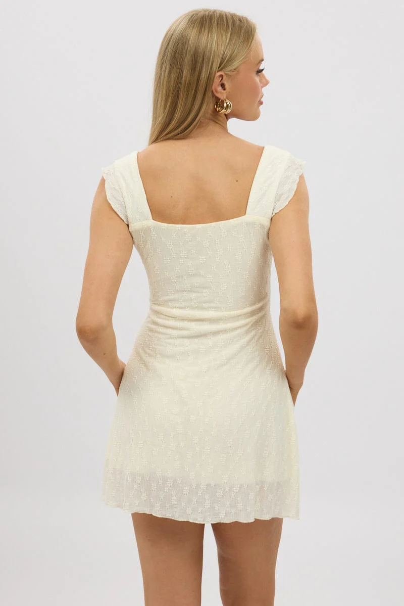 Yellow Mini Dress Square Neck