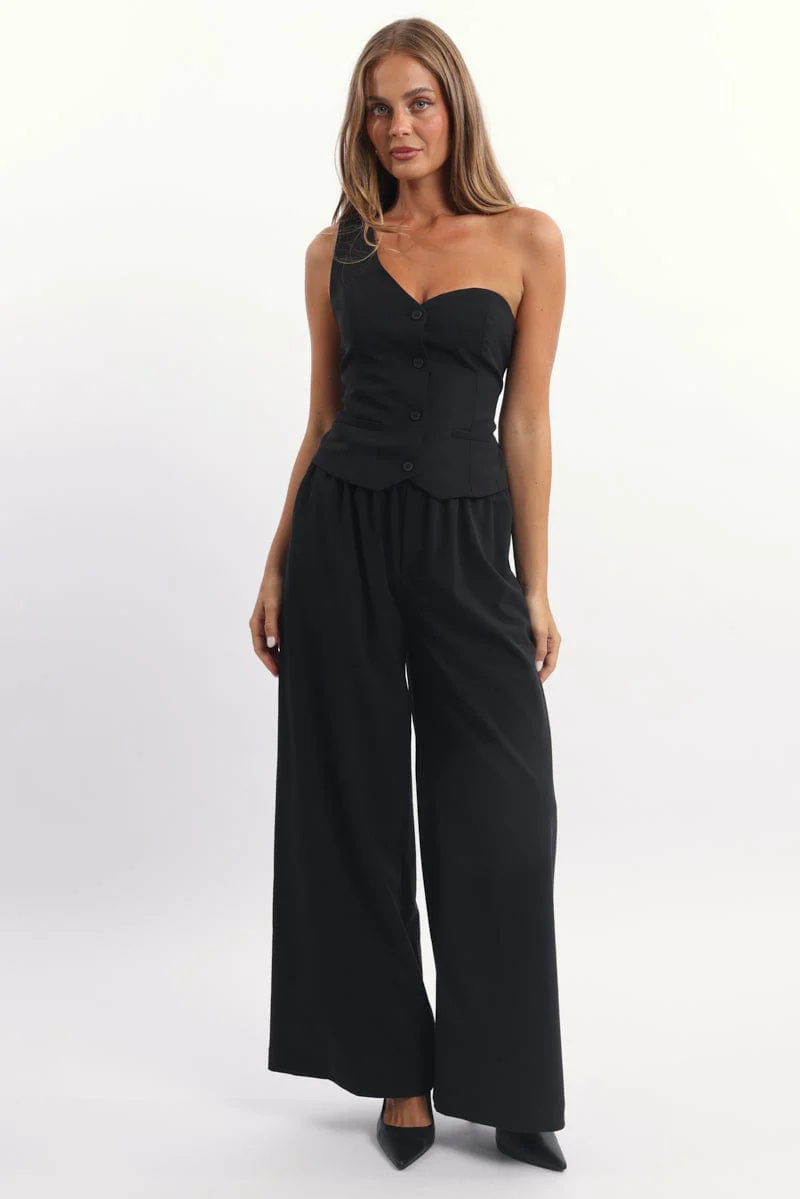 Black Wide Leg Pants Elasticated Waist