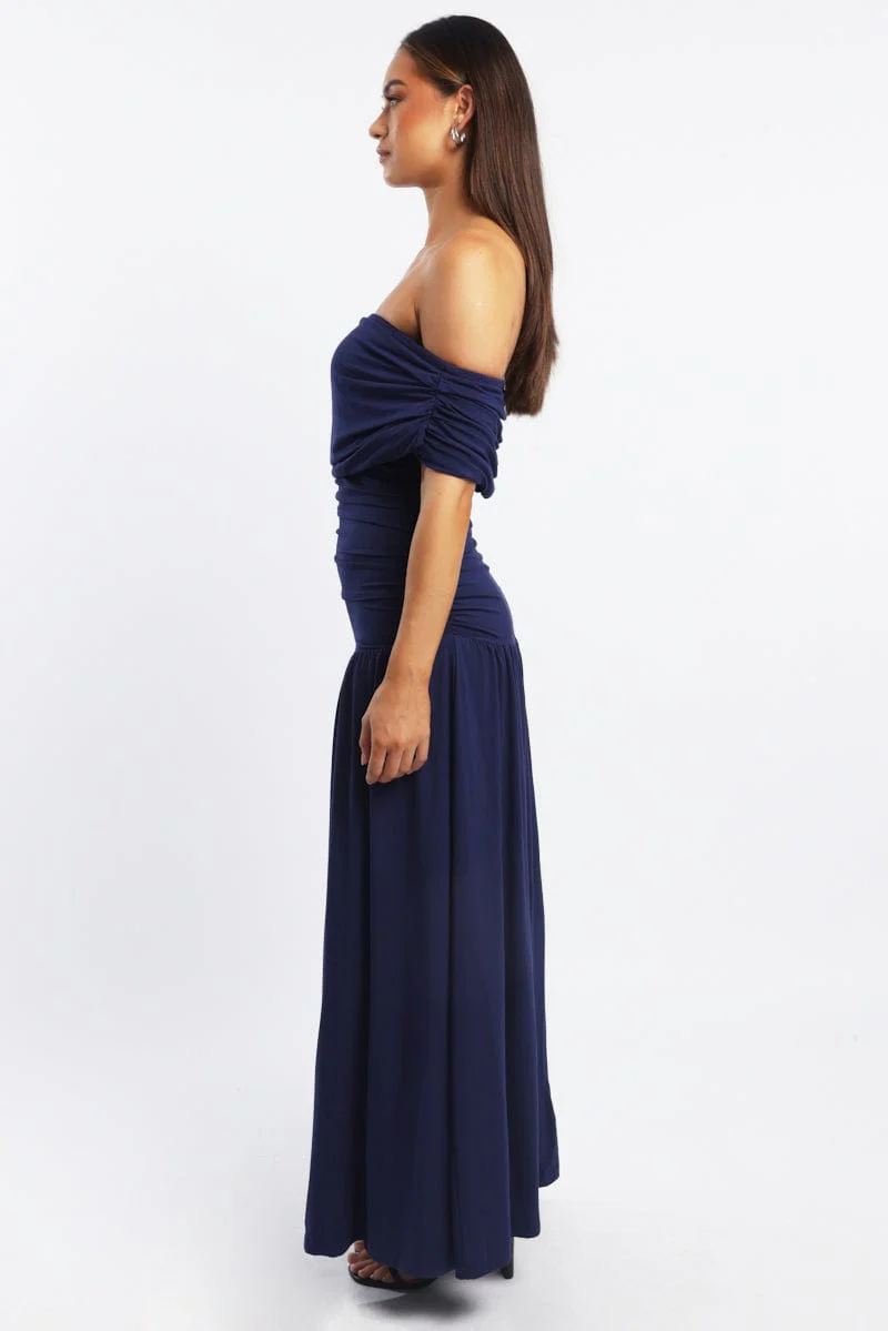 Blue Off Shoulder Maxi Dress