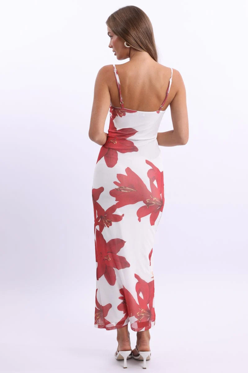 White Floral Bodycon Dress Maxi Mesh