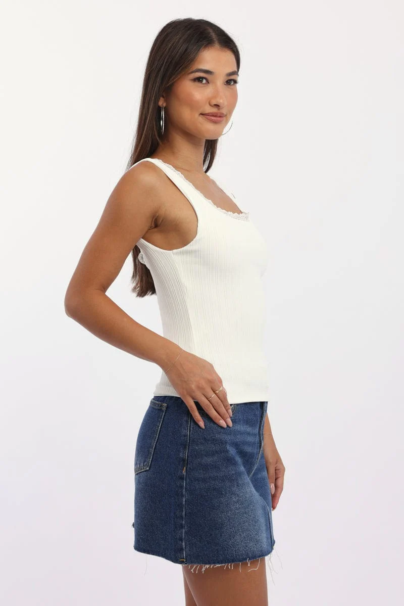 White Tank Top Sleeveless Lace Trim