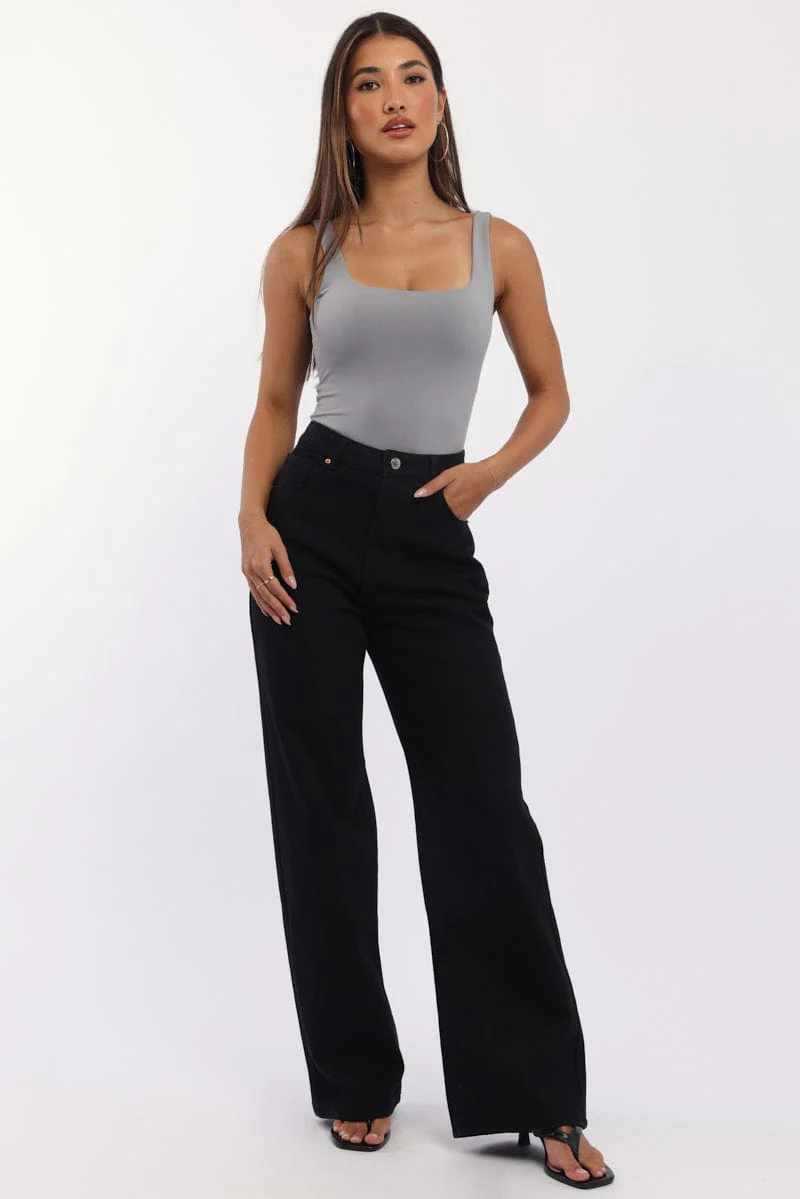 Black Wide Leg Jeans Mid Rise