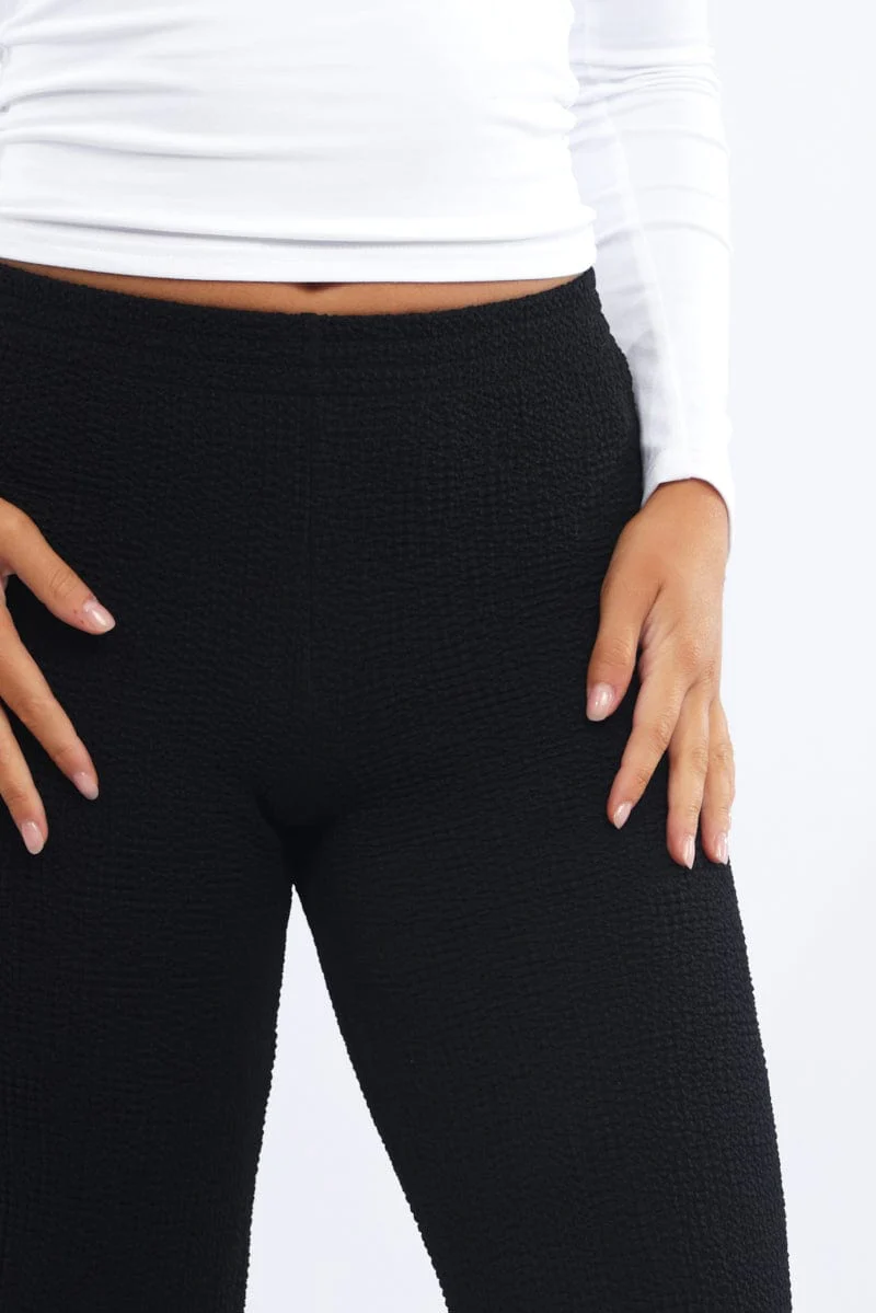Black Wide Leg Pants Textured Fabric