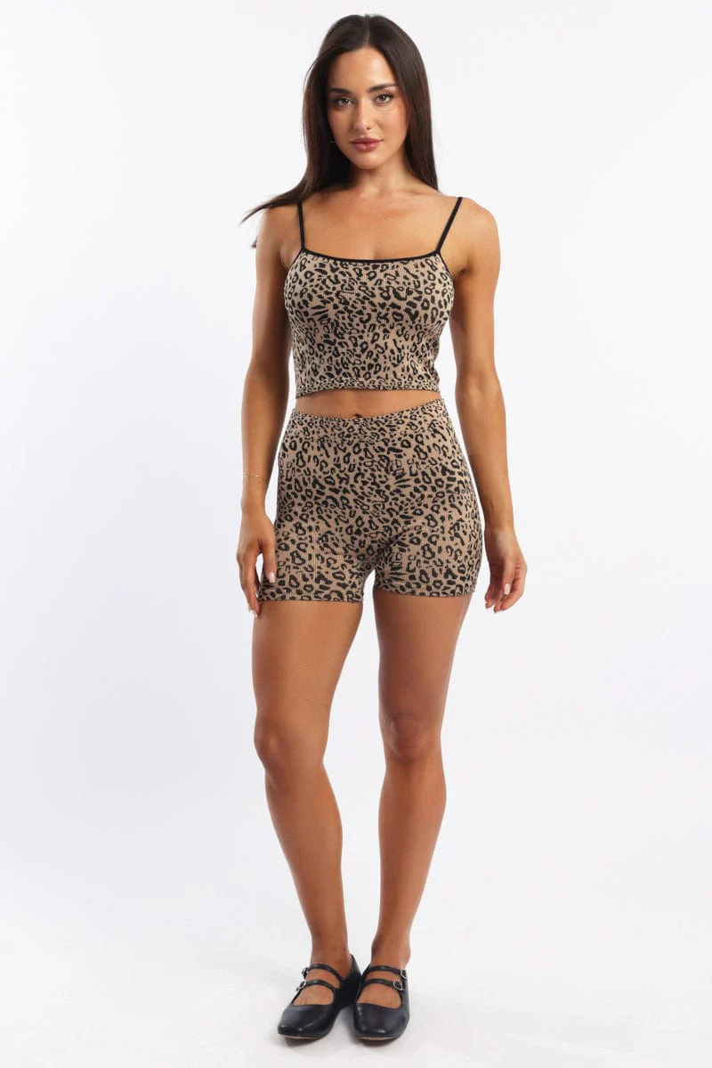 Brown Animal Print Biker Short Seamless
