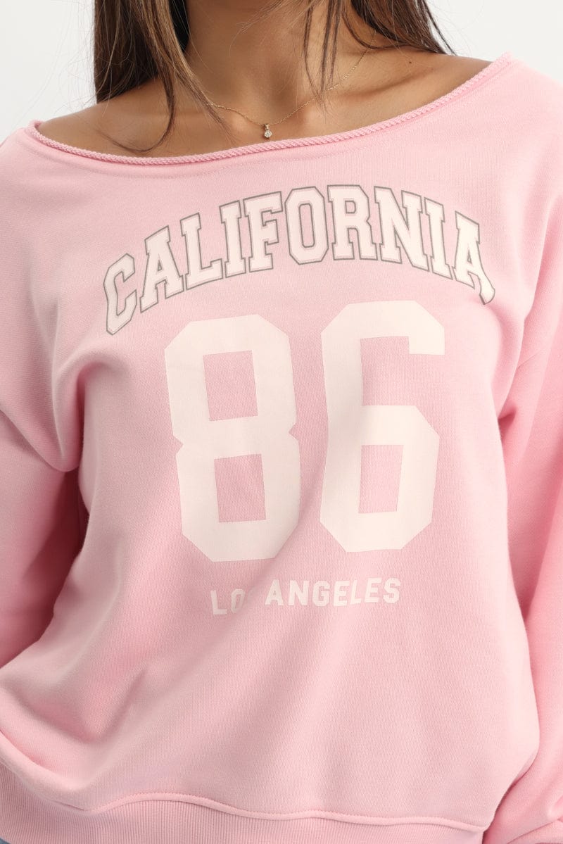 Pink Off Shoulder Sweater Long Sleeve