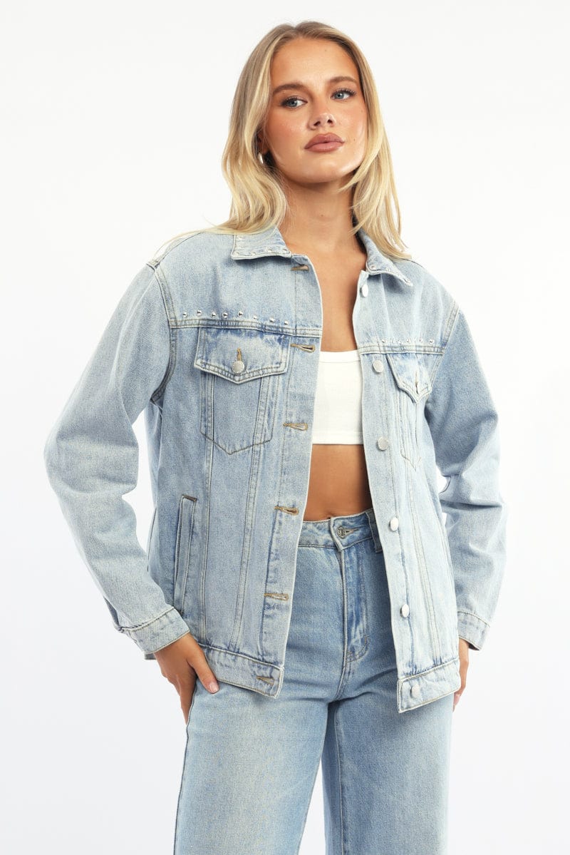 Denim Oversized Jacket With Studs