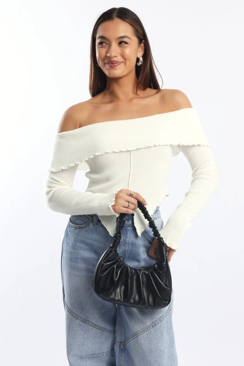White Bardot Knit Top Long Sleeve Open Front