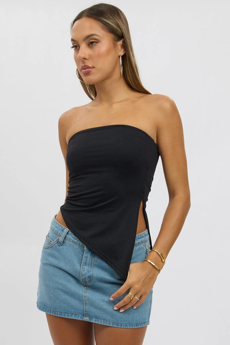Black Supersoft Asymmetric Top Strapless
