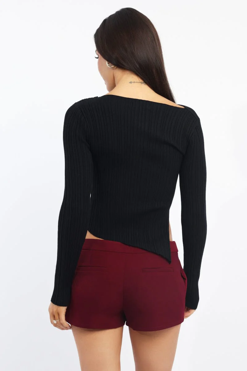 Black Knit Top Long Sleeve Cut Out