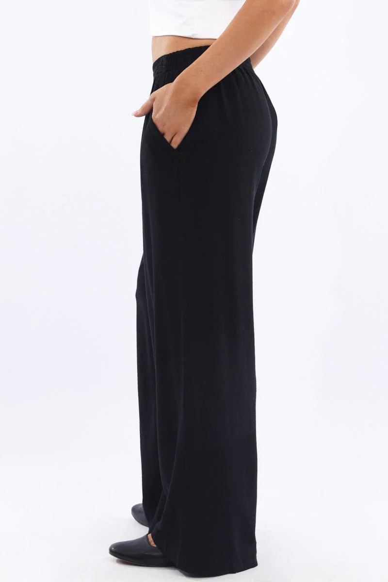 Black Wide Leg Pants Elasticated Waist