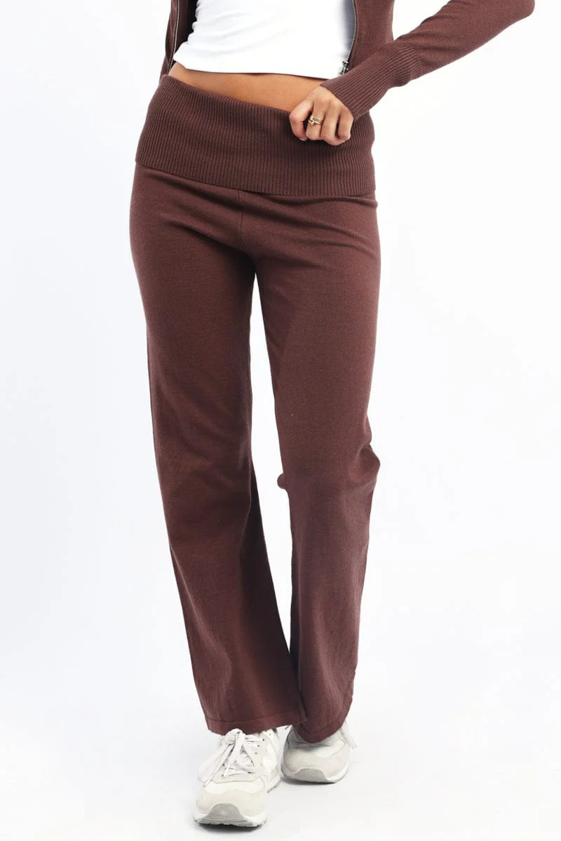 Brown Wide Leg Pants Knit