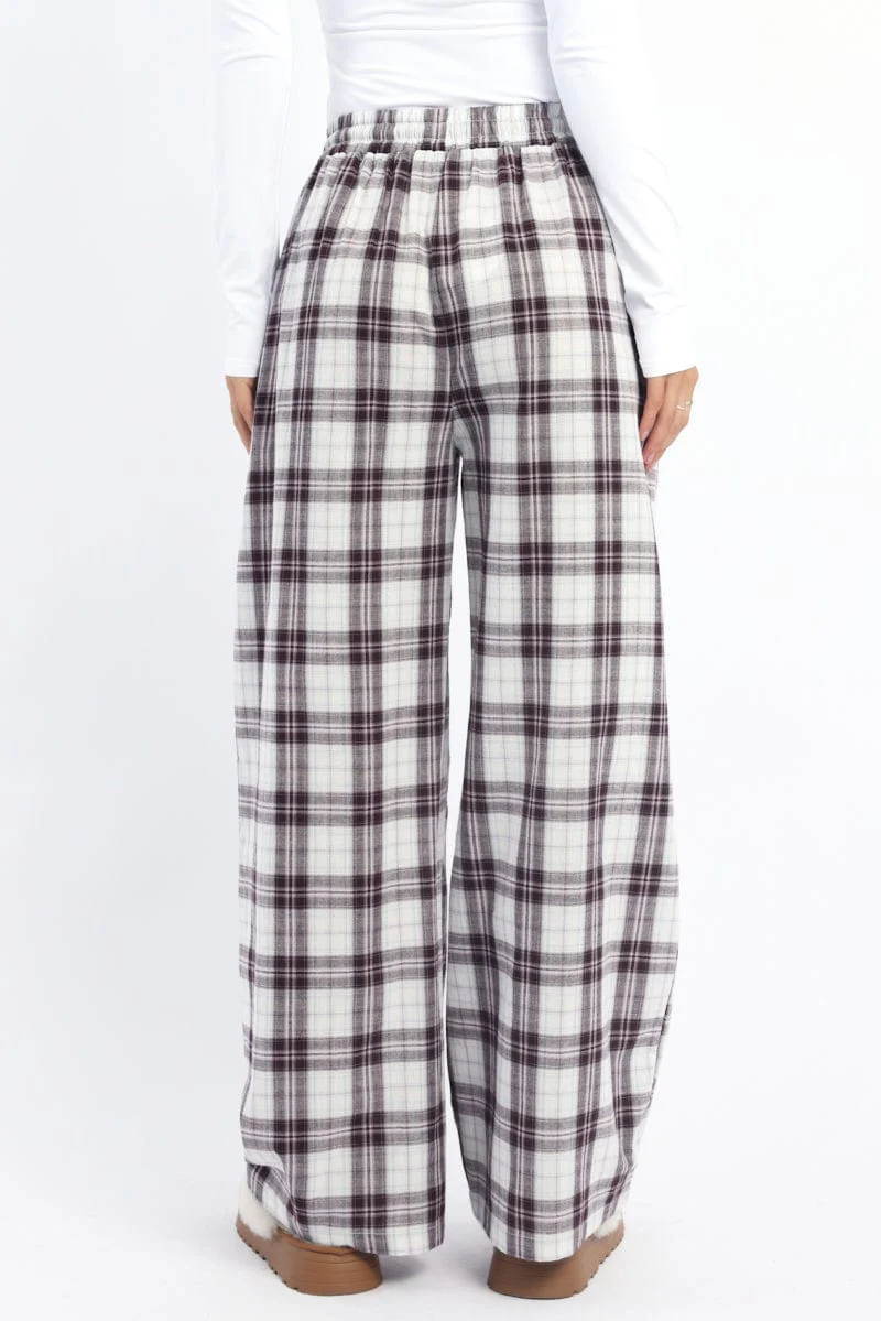 Multi Check Wide Leg Pants Elasticated Waist