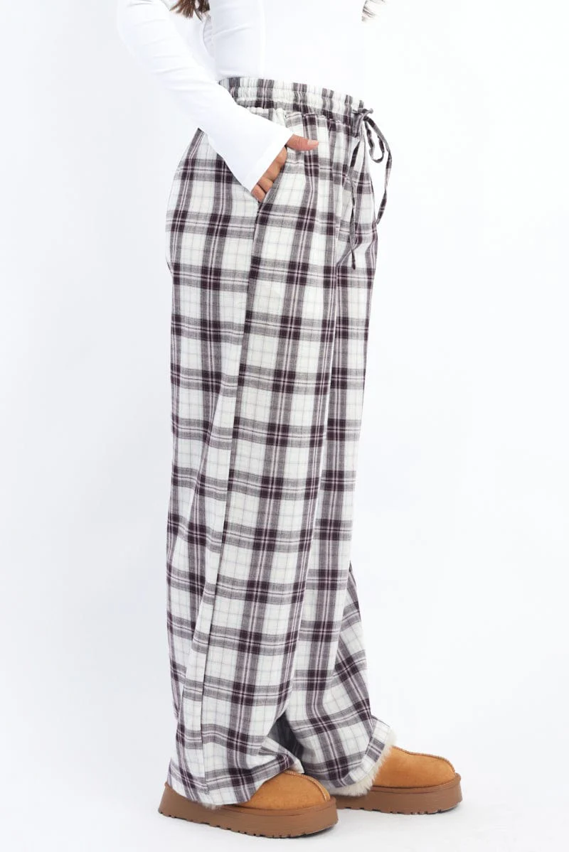 Multi Check Wide Leg Pants Elasticated Waist