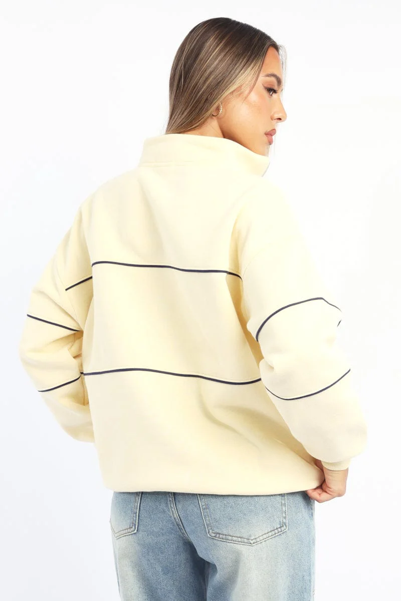 Yellow Zip Sweater Funnel Neck Oversized