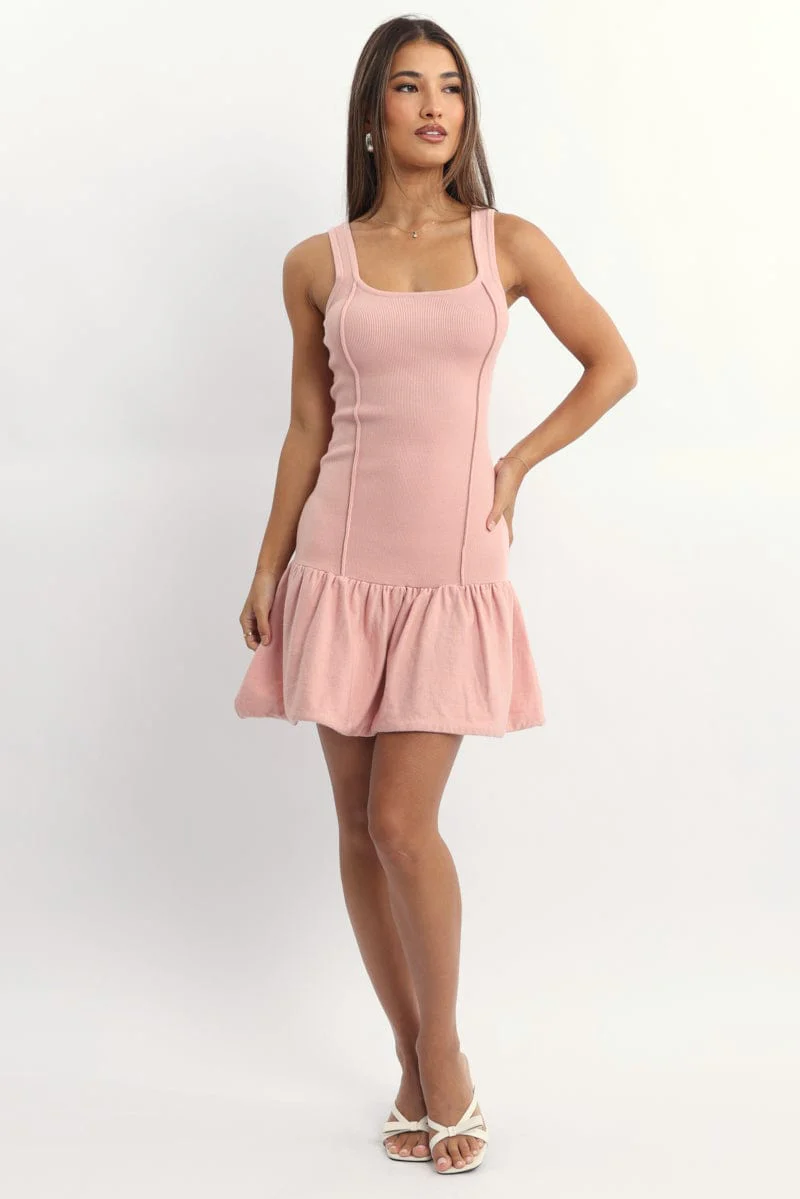 Pink Knit Dress Sleeveless Mini