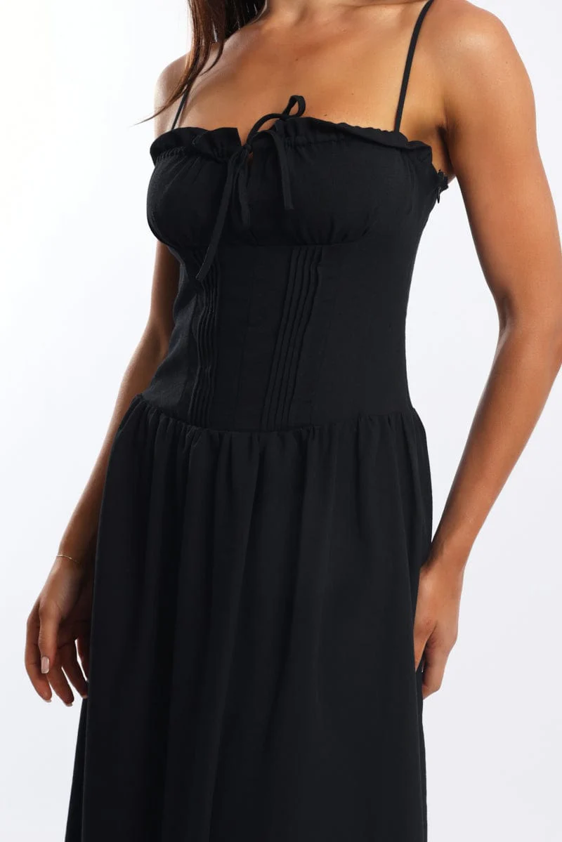 Black Maxi Dress Corset Detailed