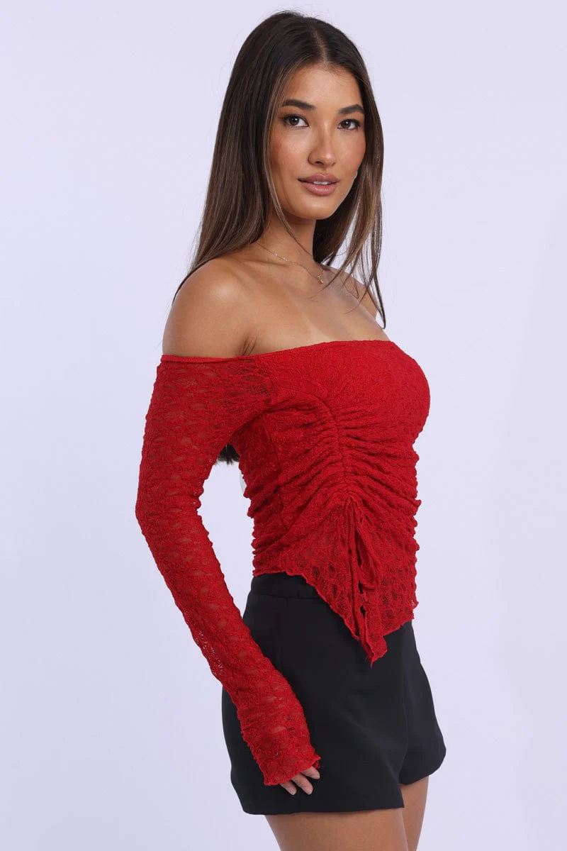 Red Off Shoulder Top Lace